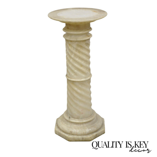 Antique Italian Classical Alabaster Marble Spiral Column 30" Statue Pedestal