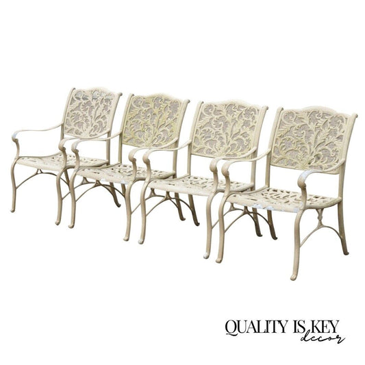 Cast Aluminum Leafy Scroll Outdoor Patio Dining Arm Chairs - Set of 4