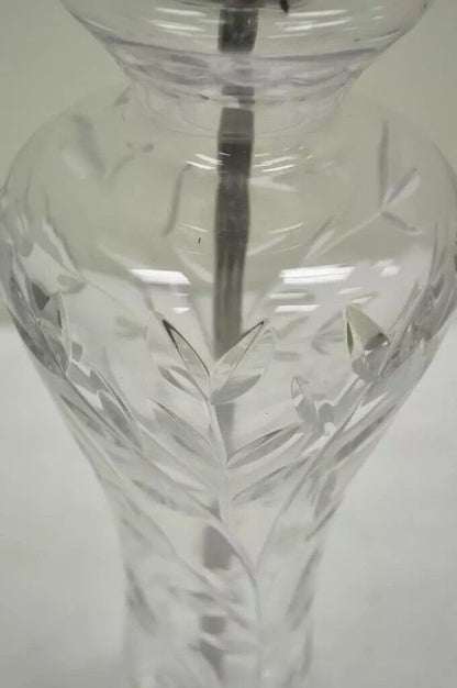 Vintage Waterford Crystal & Lucite Clear Etched Shaped Glass Table Lamp