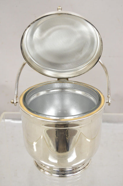 Vtg Wallace Mid Century Modern Silver Plated Hinged Lid Ice Bucket w glass liner