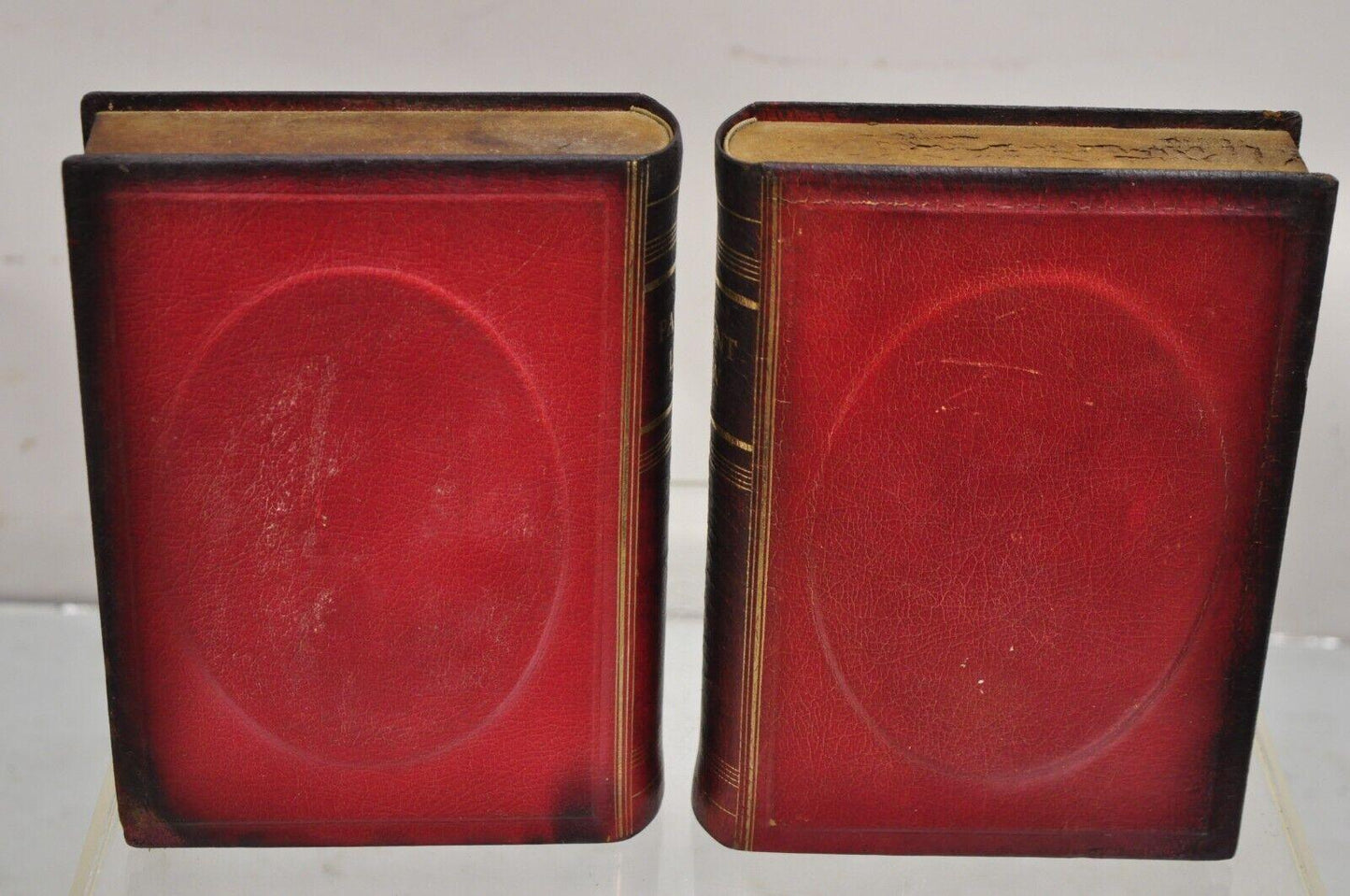 Vintage Italian Red Leather Bound "Patent Law" Faux Book Bookends (B) - Pair