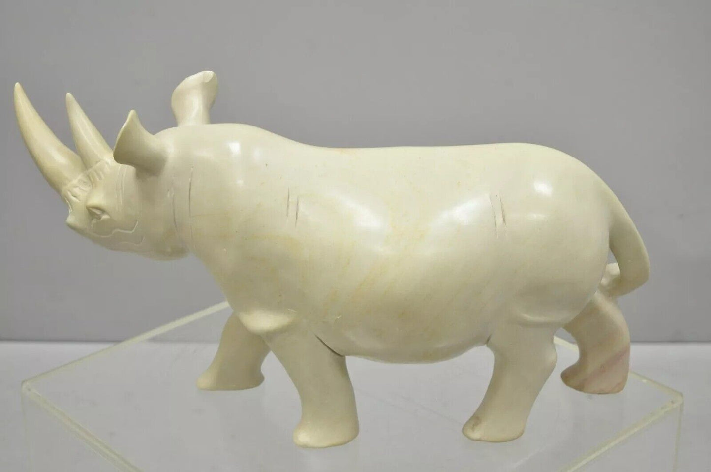 Carved Soapstone 21" Rhinoceros African Sculpture Statue Figure Made in Kenya