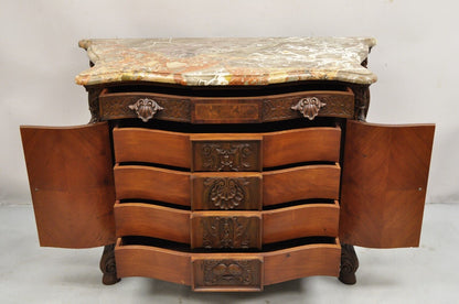 French Louis XV Baroque Style Carved Burl Walnut Rouge Marble Top Commode Server