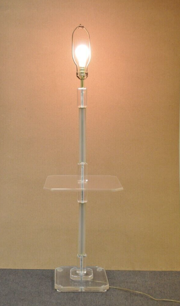 Vintage Mid Century Modern Clear Lucite Occasional Accent Floor Lamp Side Table