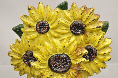 Antique Victorian Cast Iron Figural Yellow Sunflower Bouquet Painted Door Stop