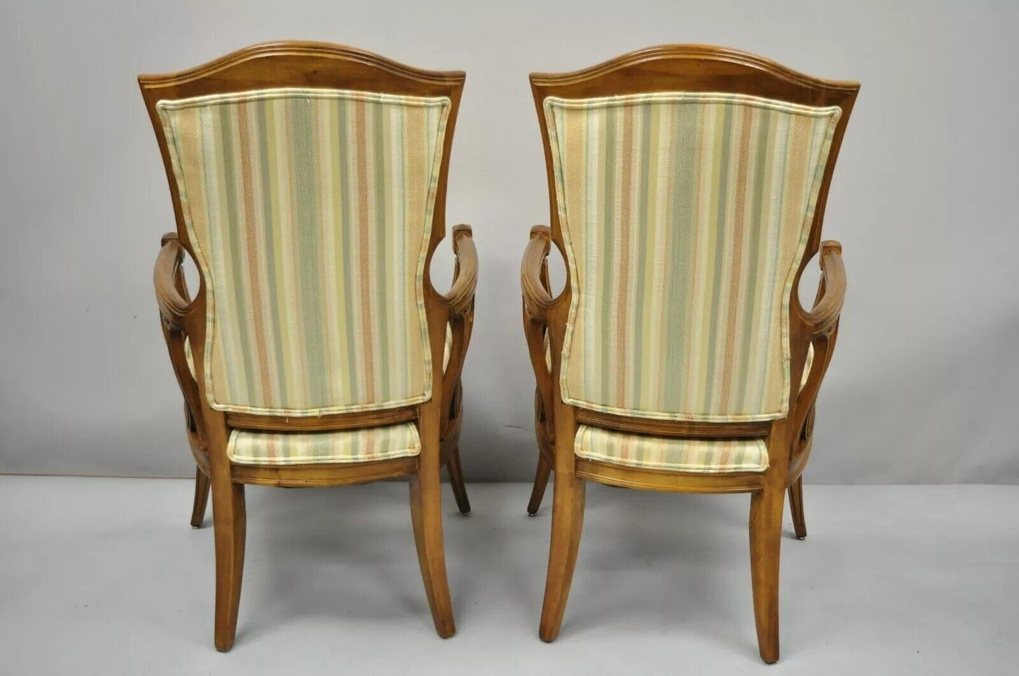 Vintage French Provincial Hollywood Regency Tall Back Lounge Arm Chairs - a Pair