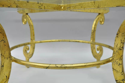 Vintage Italian Hollywood Regency Scrolling Gold Metal and Glass Coffee Table