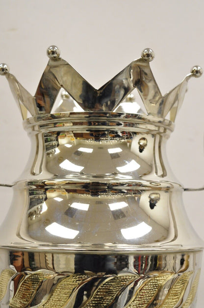 Large Modern Soccer Futbol Twin Handle Silver Metal Trophy Cup Award With Crown