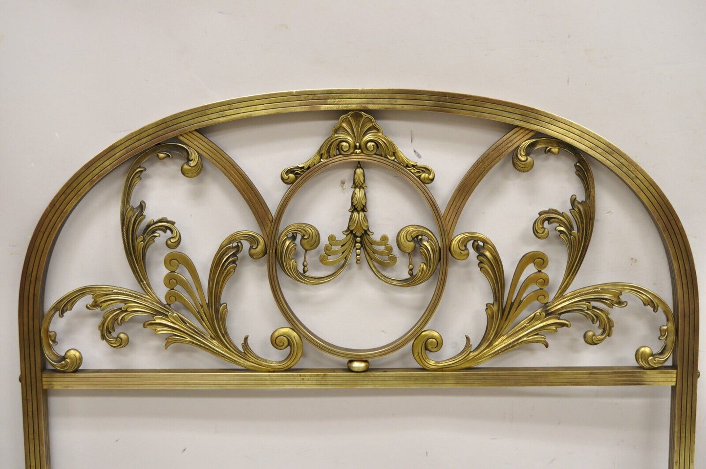 Antique French Victorian Solid Brass Patinated Leafy Scrollwork Twin Bed Frame