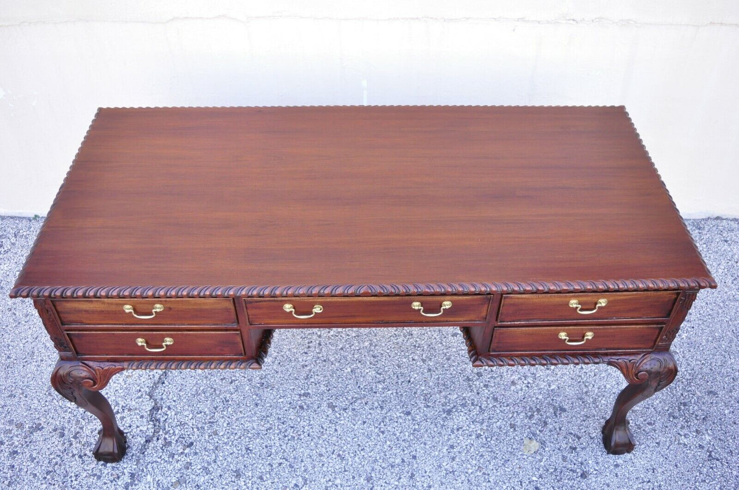 Reproduction English Chippendale Style Mahogany Ball Claw Executive Writing Desk