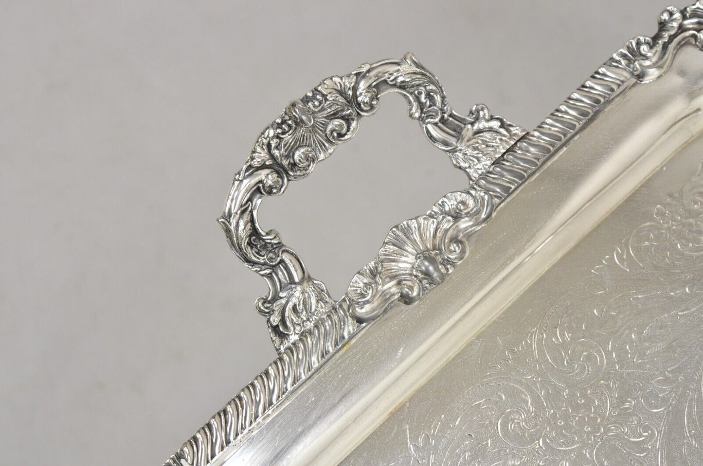 Vintage Sheffield England Victorian Style Silver Plated Serving Platter Tray