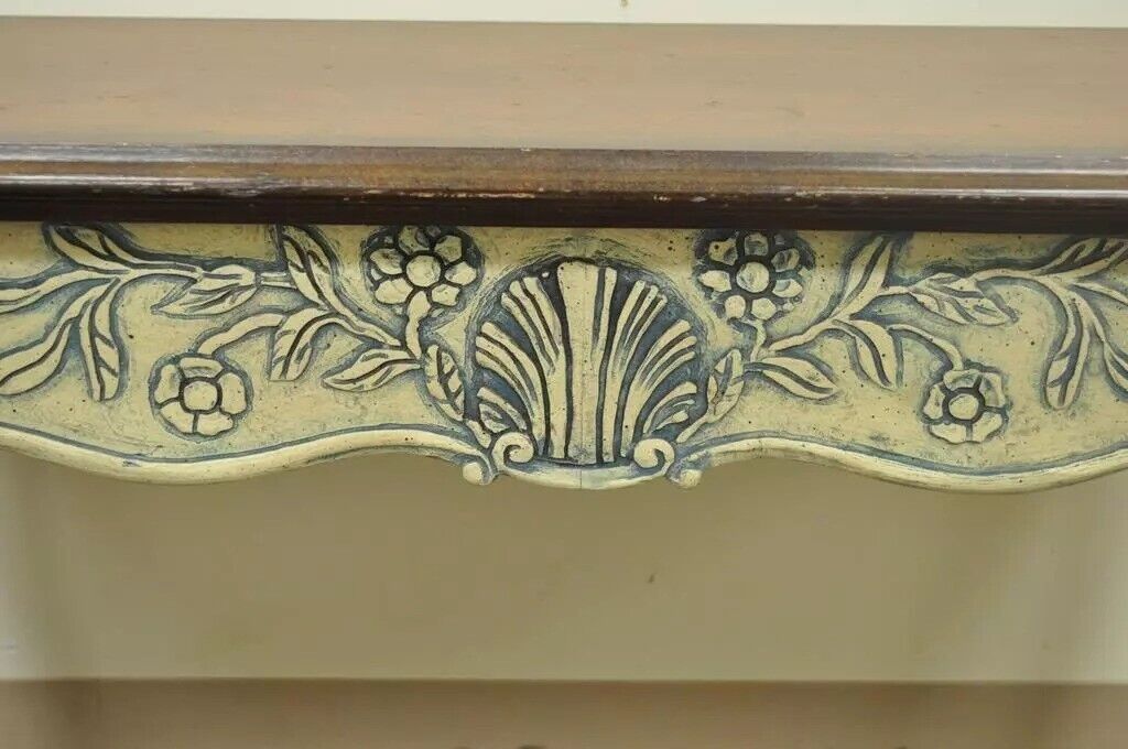 Vintage Louis XV French Country Style Shell Carved 2 Drawer Console Hall Table