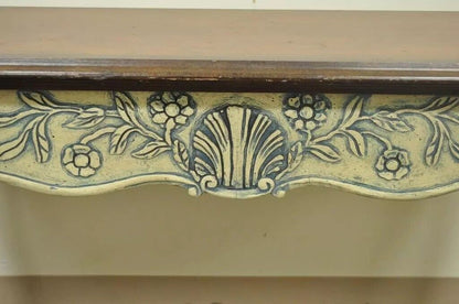 Vintage Louis XV French Country Style Shell Carved 2 Drawer Console Hall Table