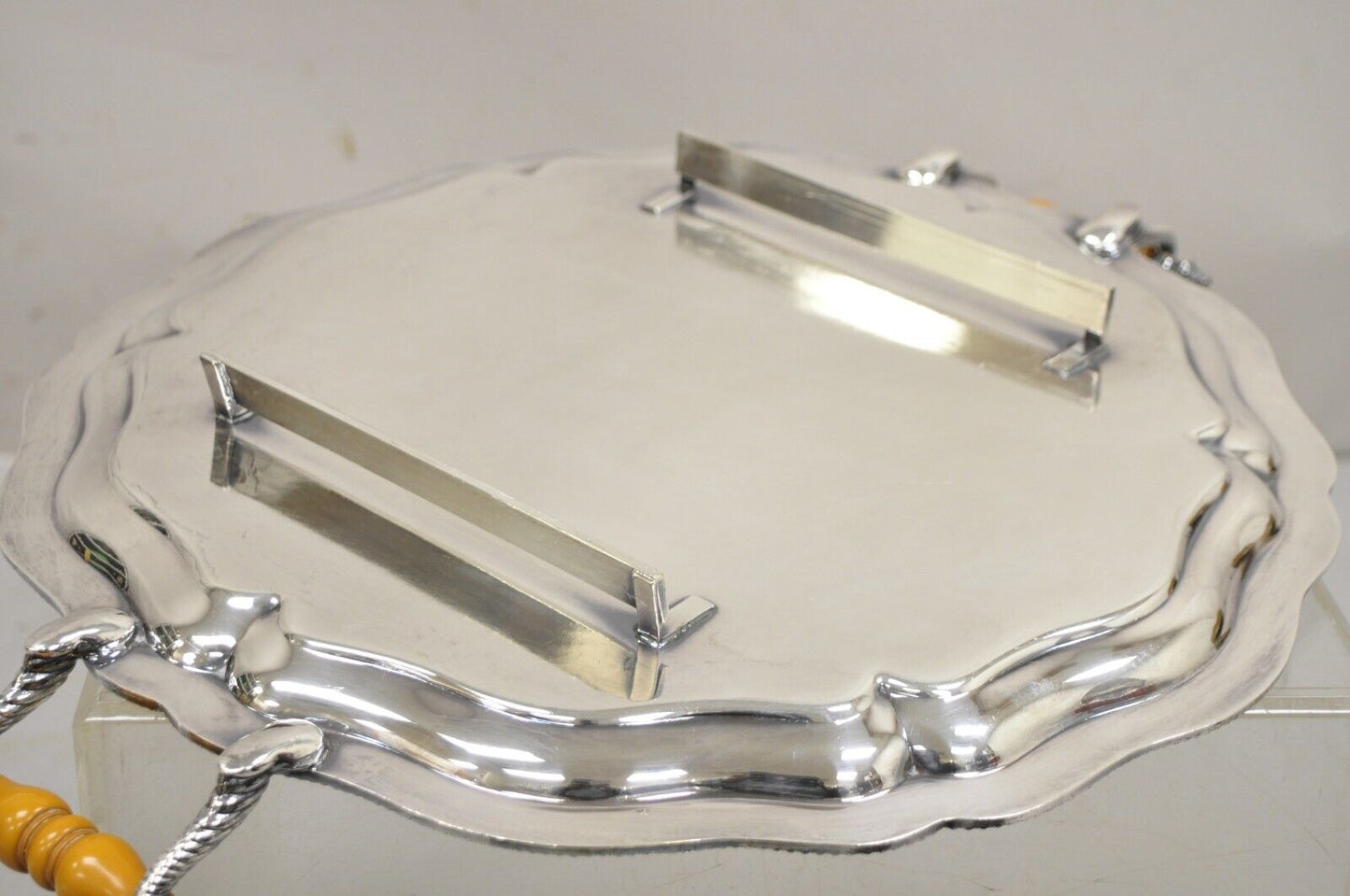 Vintage Victorian Style Silver Plated Celluloid Twin Handle Raised Serving Tray