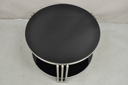 Vintage Art Deco Style Steel and Smoked Glass 2 Tier Round Coffee Table