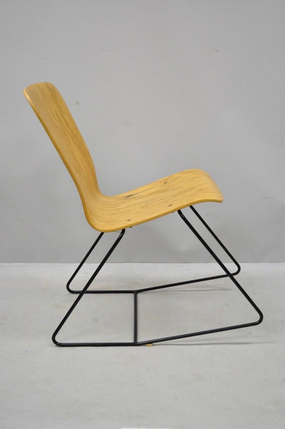 Vintage Mid Century Modern Bent Plywood Iron Base Tilt Back Side Chair