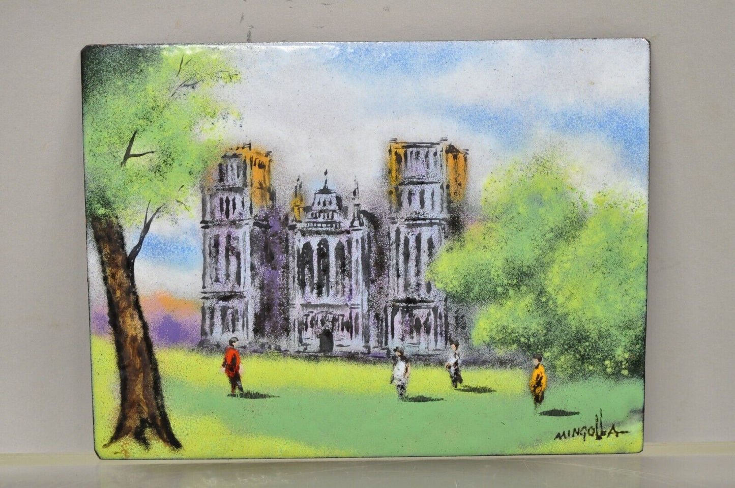 Dom Dominic Mingolla Enamel on Copper Small Painting Notre Dame? Cathderal 6 x 8