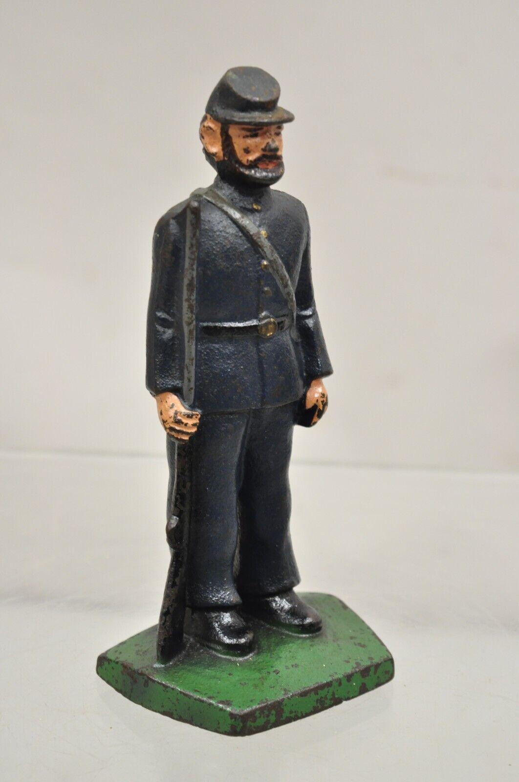 Antique Victorian Cast Iron Figural Painted Military War Solider Door Stop A