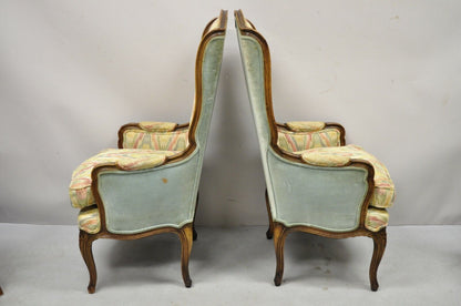 French Provincial Louis XV Country Narrow Tall Back Lounge Chairs (A) - a Pair