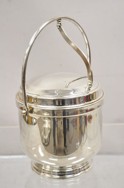 Vtg Wallace Mid Century Modern Silver Plated Hinged Lid Ice Bucket w glass liner