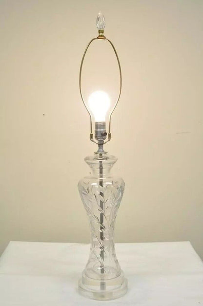 Vintage Waterford Crystal & Lucite Clear Etched Shaped Glass Table Lamp