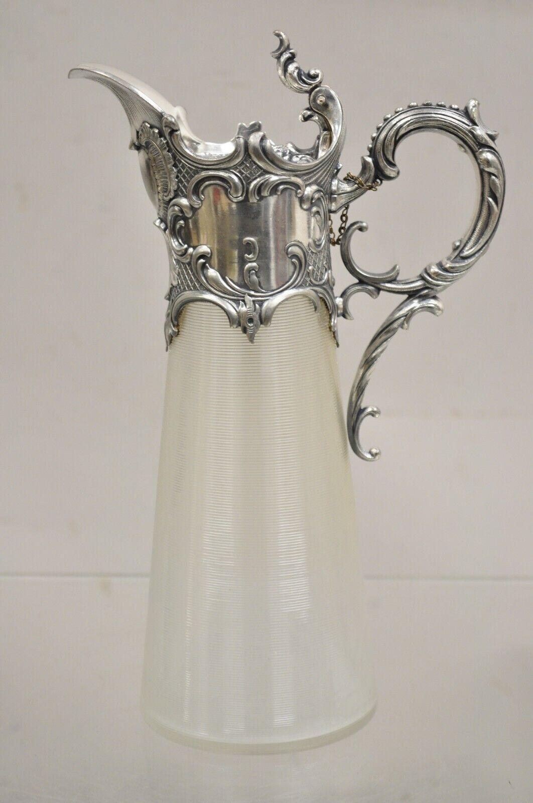 Antique French Rococo Silver Plated Ribbed Glass Liqueur Decanter Bottle