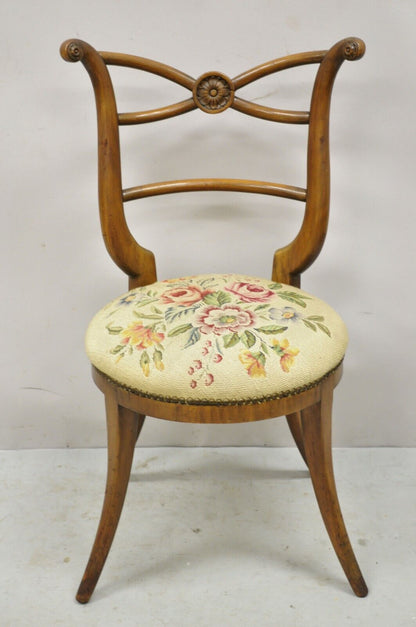 Vintage Italian Biedermeier Saber Leg Accent Side Chair with Needlepoint Seat