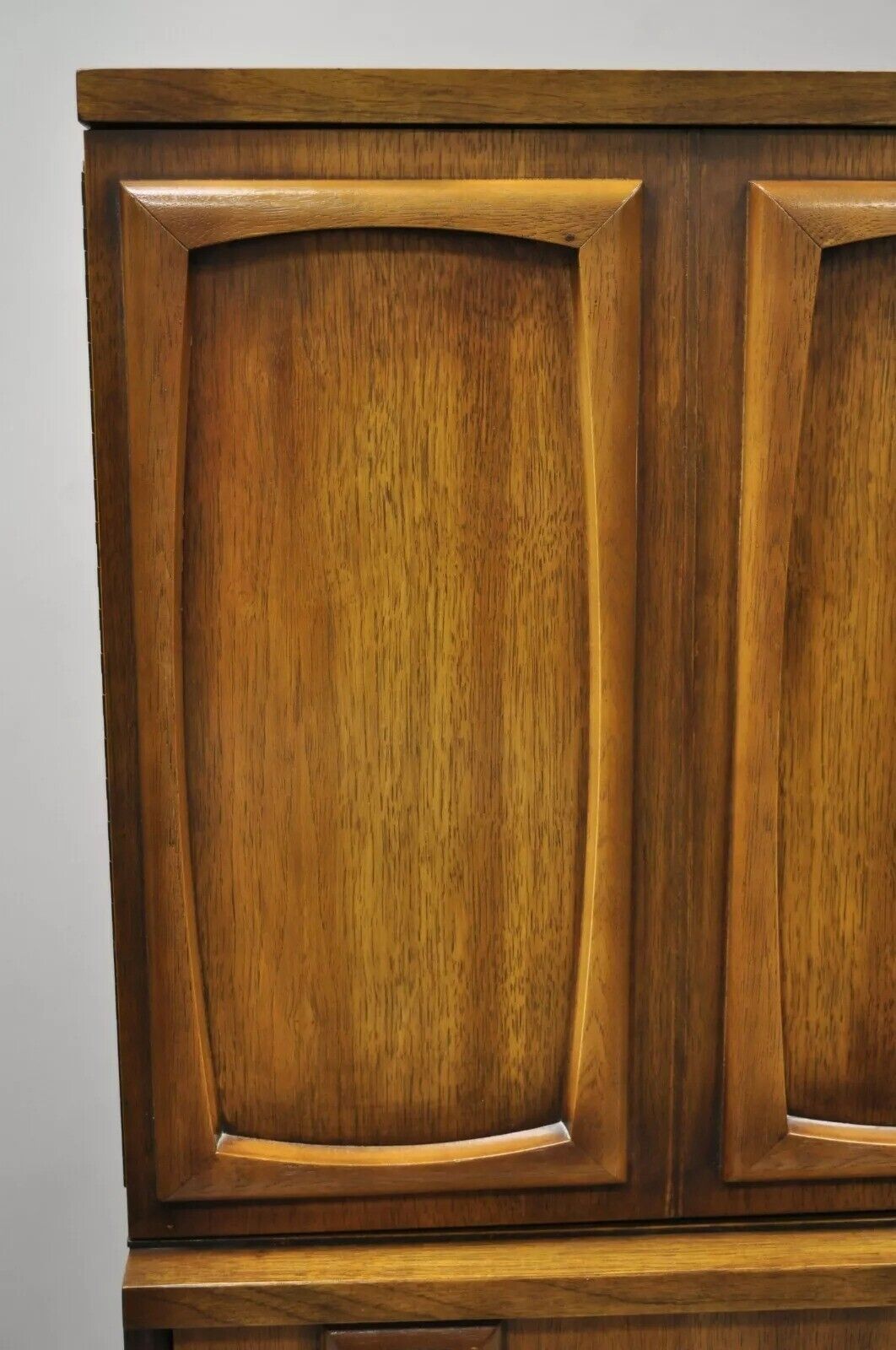 Vintage Mid Century Modern Sculpted Walnut Tall Chest Dresser Armoire Cabinet