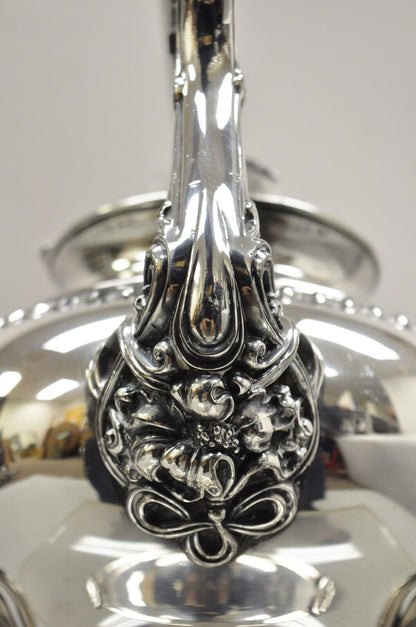 Vintage Art Nouveau Silver Plated Floral Repousse Tilting Tea Pot on Stand