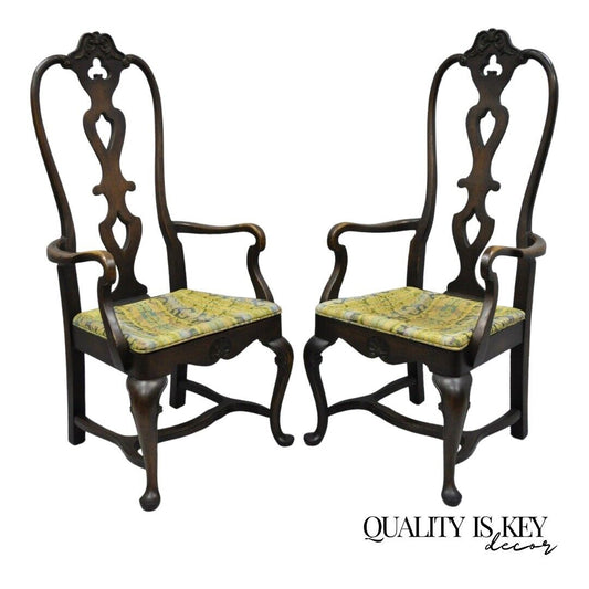 Vintage Italian Baroque Swedish Rococo Style High Back Dining Arm Chairs - Pair