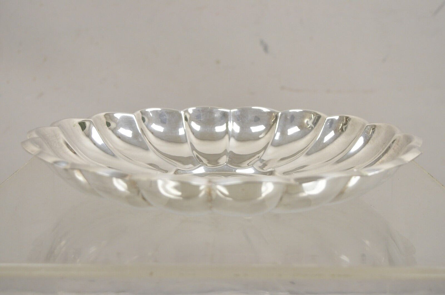 Vintage Eales Modern Scalloped Rim Silver Plated Round Fruit Bowl Platter