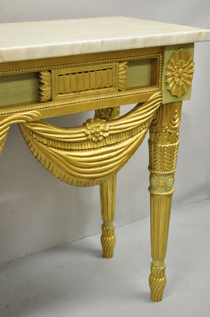 Italian Regency Neoclassical Green Gold Marble French Louis XVI Console Table