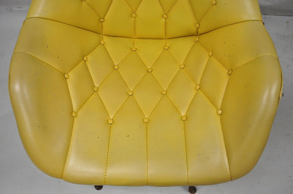 Mid Century Modern Yellow Tufted Naugahyde Swivel Butterfly Club Lounge Chair