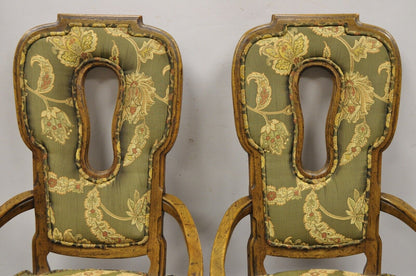 Vintage Hollywood Regency Keyhole Back Fireside Lounge Arm Chairs - a Pair