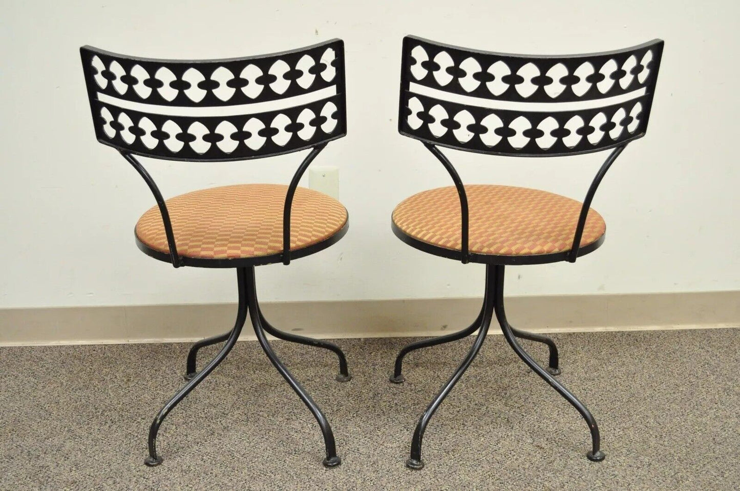 Gallo Salterini Style Mid Century Modern Wrought Iron Swivel Chairs - a Pair