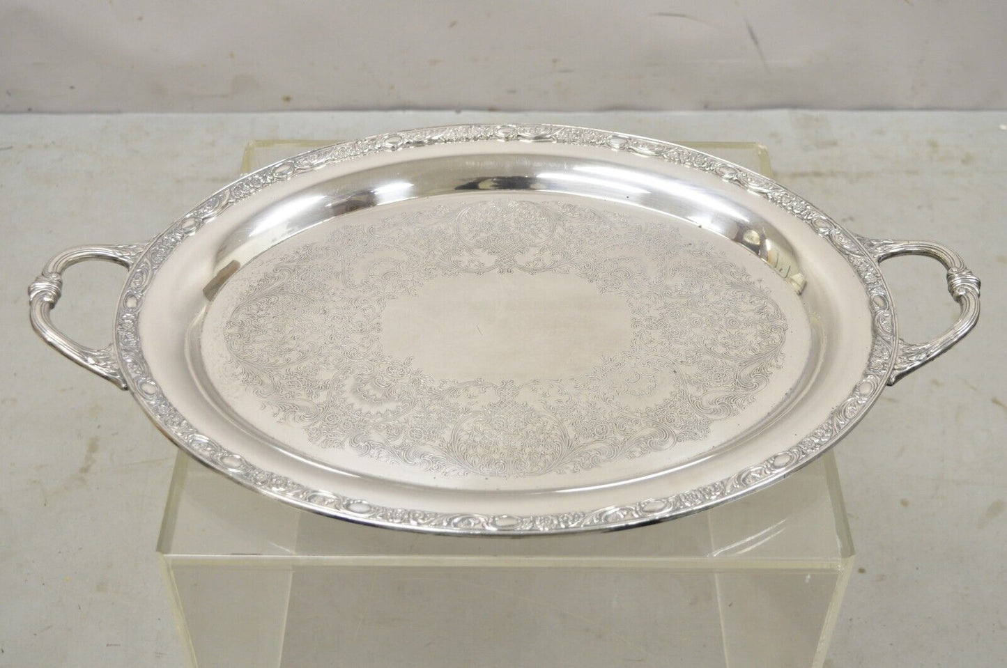 Antique Victorian Rose WM Rogers & Son Oval Silver Plated Platter Tray