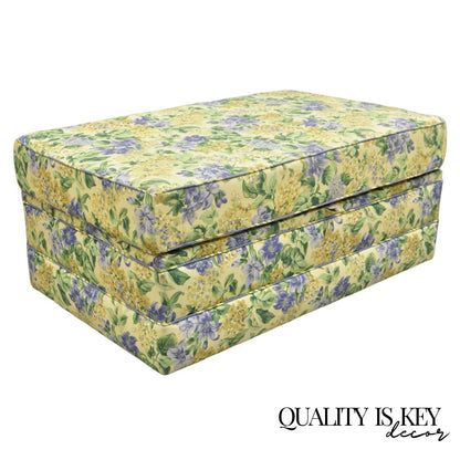 Traditional Oversized Storage Ottoman Yellow and Blue Floral Custom Upholstered