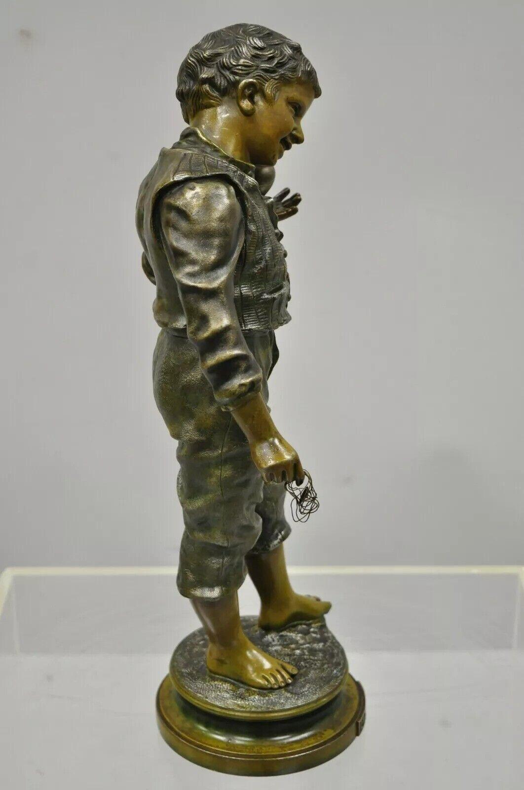 Antique Painted Spelter Metal "La Toupie" Statue Figure After Charles Anfrie