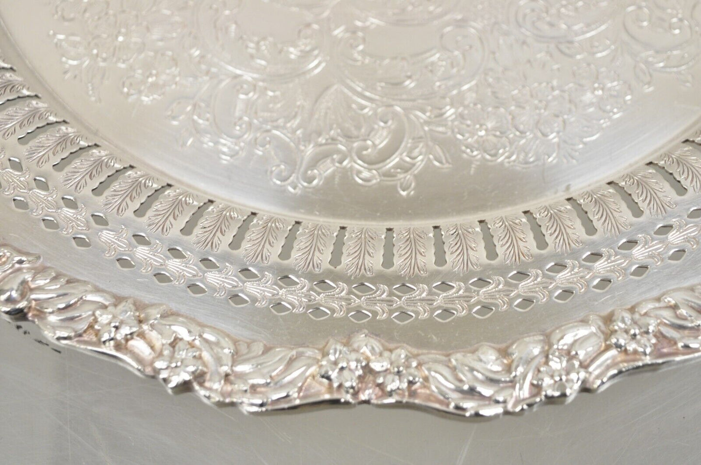 Vintage English Victorian Reticulated Pierced Gallery 12.5" Round Platter Tray