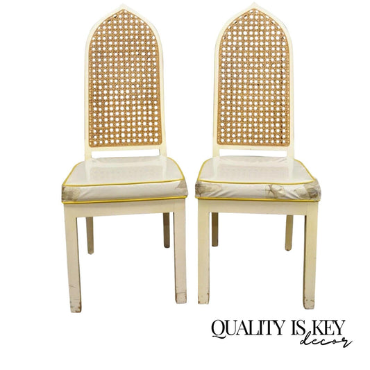 Bedell Vintage Hollywood Regency Cane Back Pagoda Dining Side Chairs (B) - Pair