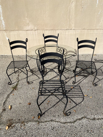 Scrolling Wrought Iron Black Garden Bistro Dining Set Table 4 Chairs - 5 Pc Set