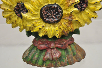 Antique Victorian Cast Iron Figural Yellow Sunflower Bouquet Painted Door Stop