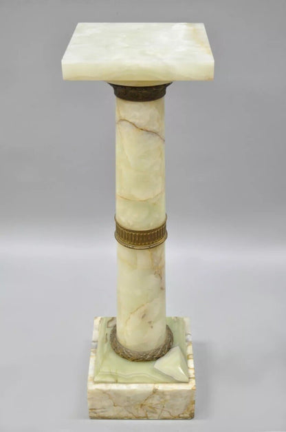 19th C. French Empire Onyx & Bronze Ormolu Revolving Statue Column Pedestal