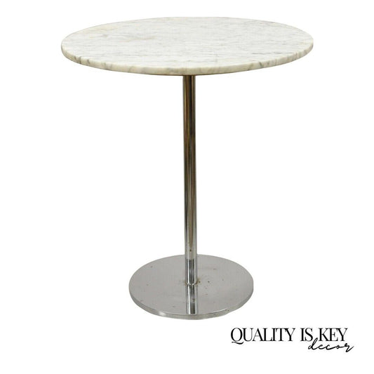 Hugh Acton Round Marble Top Chrome Lollipop Cocktail Occasional Side Table