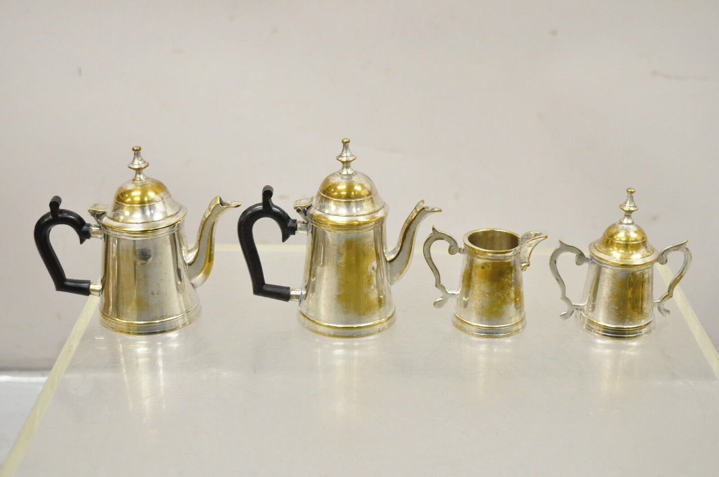 Vintage Federal Style Small Indian Silver Plated Coffee Tea Set w/ Wilcox Tray