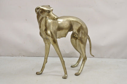 Vintage Hollywood Regency Life Size Brass Greyhound Whippet Dog Statue Sculpture