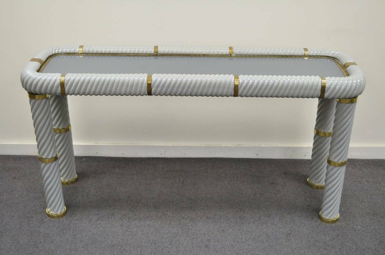 Tommaso Barbi Ceramic & Brass Spiral Gray 60" Hollywood Regency Console Table