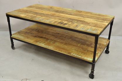 Vintage Industrial Style Cast Iron and Distressed Reclaimed Wood Coffee Table