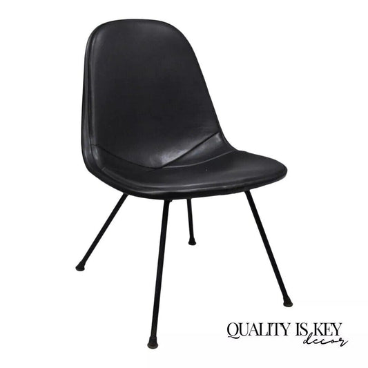 Vintage Herman Miller Eames DKX Black Upholstered Padded Vinyl Wire Frame Chair