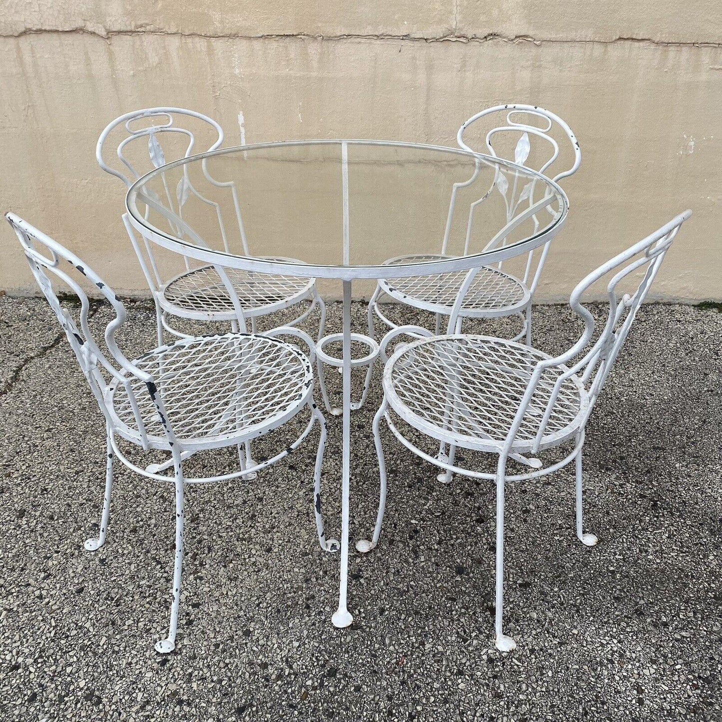 Vintage French Art Nouveau Style Wrought Iron Garden Patio Dining Set - 5 Pc Set